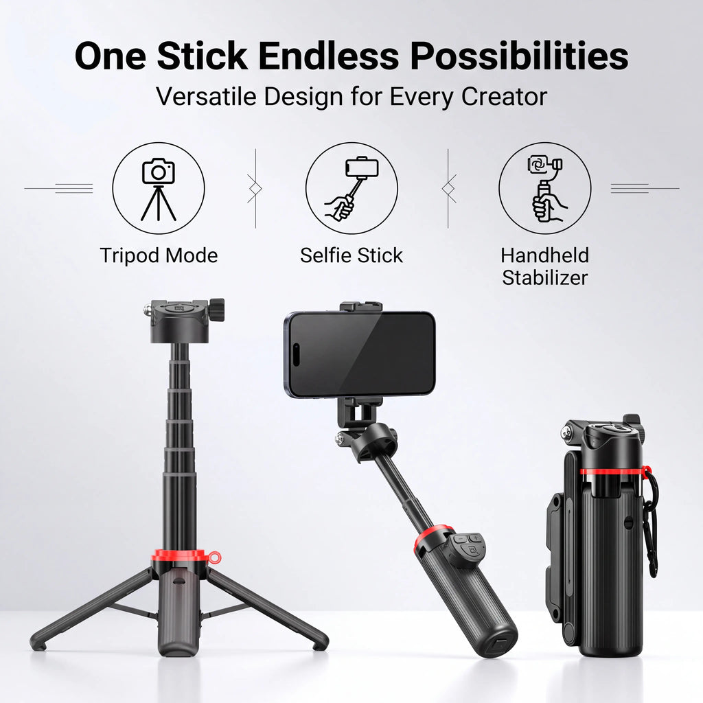 All-In-1 Folding Handheld Selfie Stick Telescopic Pole with Bluetooth Remote & Hook, Silicone-Stabilized Extendable Phone Tripod for Iphone/Android Smartphones, Box-Packaged Streaming Equipment, Portable Travel Accessory