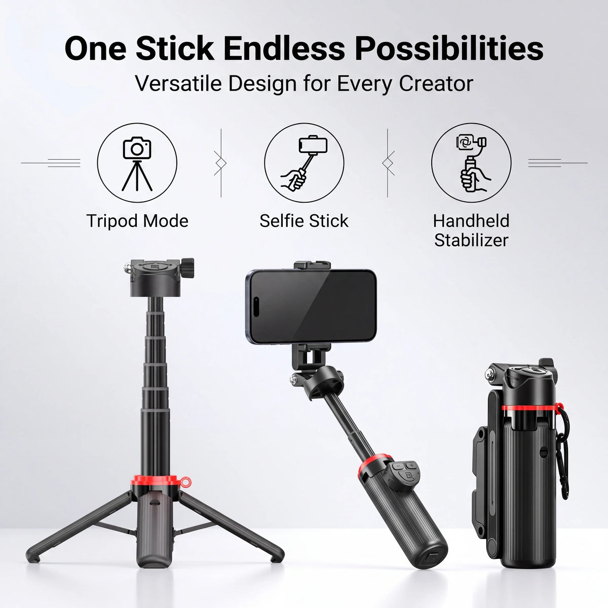 All-In-1 Folding Handheld Selfie Stick Telescopic Pole with Bluetooth Remote & Hook, Silicone-Stabilized Extendable Phone Tripod for Iphone/Android Smartphones, Box-Packaged Streaming Equipment, Portable Travel Accessory