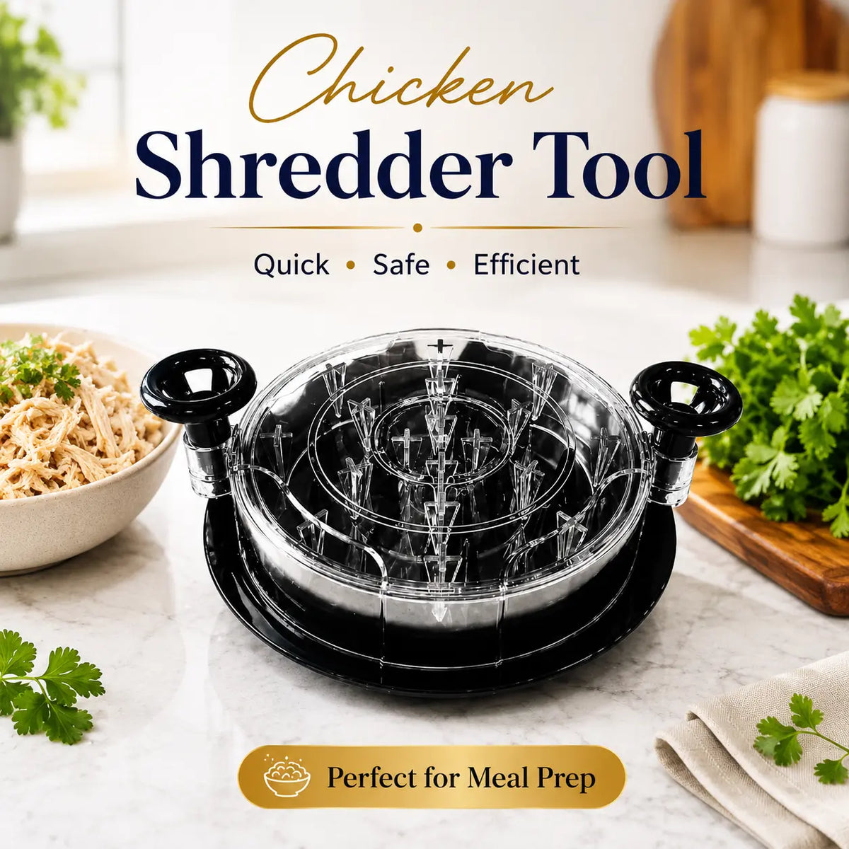 Chicken Shredder 8 Inches, Chicken Shredder Tool Twist for Pork Beef Chicken, Meat Shredder, Clear Lid, Ergonomic Handle, Strong Anti-Slip, BPA Free, Easy to Clean, Dishwasher Safe (Black)