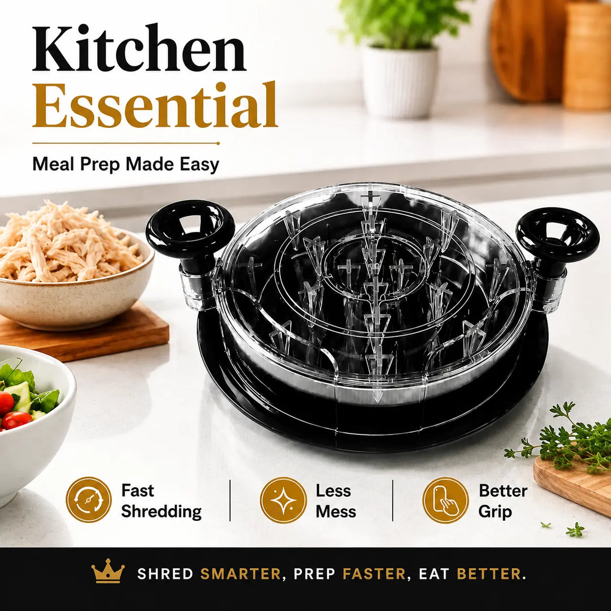 Chicken Shredder 8 Inches, Chicken Shredder Tool Twist for Pork Beef Chicken, Meat Shredder, Clear Lid, Ergonomic Handle, Strong Anti-Slip, BPA Free, Easy to Clean, Dishwasher Safe (Black)