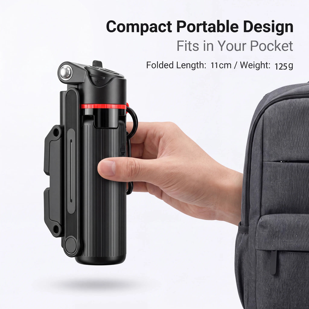 All-In-1 Folding Handheld Selfie Stick Telescopic Pole with Bluetooth Remote & Hook, Silicone-Stabilized Extendable Phone Tripod for Iphone/Android Smartphones, Box-Packaged Streaming Equipment, Portable Travel Accessory