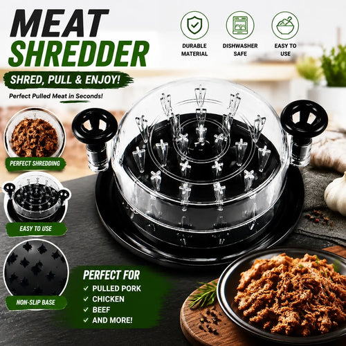 Chicken Shredder 8 Inches, Chicken Shredder Tool Twist for Pork Beef Chicken, Meat Shredder, Clear Lid, Ergonomic Handle, Strong Anti-Slip, BPA Free, Easy to Clean, Dishwasher Safe (Black)