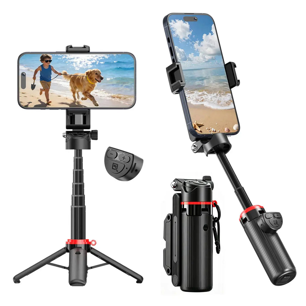 All-In-1 Folding Handheld Selfie Stick Telescopic Pole with Bluetooth Remote & Hook, Silicone-Stabilized Extendable Phone Tripod for Iphone/Android Smartphones, Box-Packaged Streaming Equipment, Portable Travel Accessory